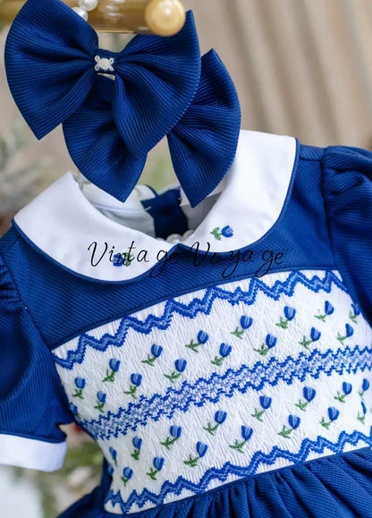 NEW💙! ’Bluebell’ Hand-Smocked🧵🪡👑Baby Dress Set - Royal Blue🎀🎀 - Baby & Toddler Dresses