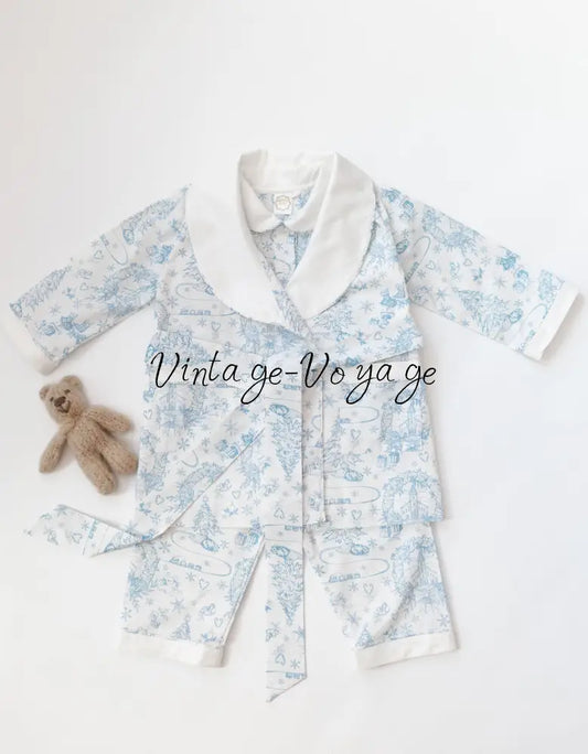 NEW🤩Boys Blue Custom Print❄️❄️Pyjamas & Dressing Gown Set😴 - 3M - pyjama set
