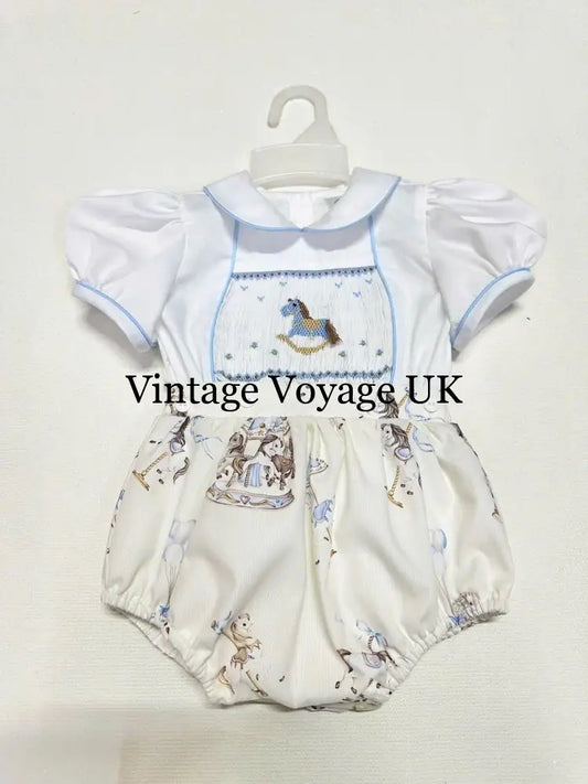 PRE-ORDER & GET NEXT WEEK! NEW! CAROUSEL BABY BOY HAND-SMOCKED ROMPER/SUIT NB-1 months Baby & Toddler Outfits