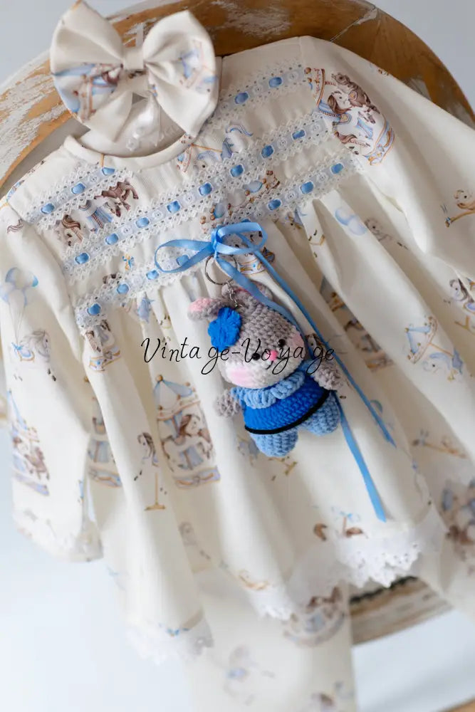 NEW‼️CAROUSEL BLUE🩵CUSTOM PRINTED PYJAMA & BOWS SET🎀🎀 pyjama set