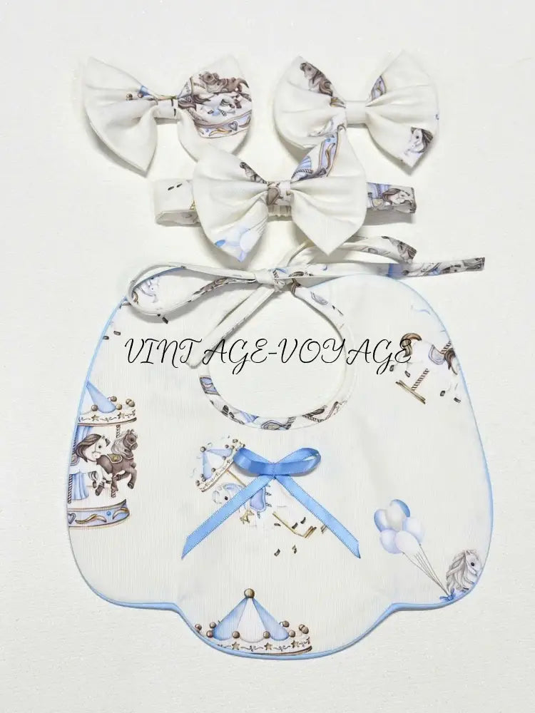PRE-ORDER&GET NEXT WEEK! NEW! CAROUSEL BLUE HAND-SMOCKED CUSTOM PRINT BABY ROMPER SET Baby & Toddler Outfits