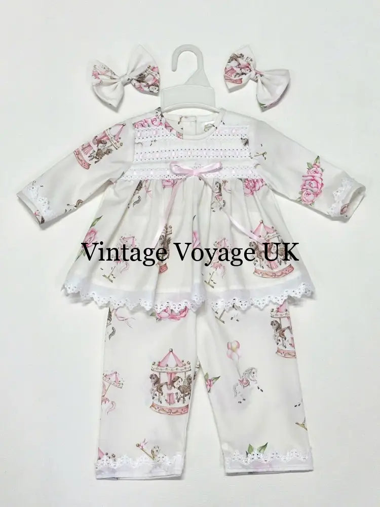 PRE-ORDER & GET NEXT WEEK! CAROUSEL PINK CUSTOM PRINTED PYJAMA SET 3 months pyjama set
