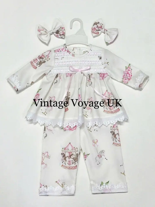 PRE-ORDER & GET NEXT WEEK! CAROUSEL PINK CUSTOM PRINTED PYJAMA SET 3 months pyjama set