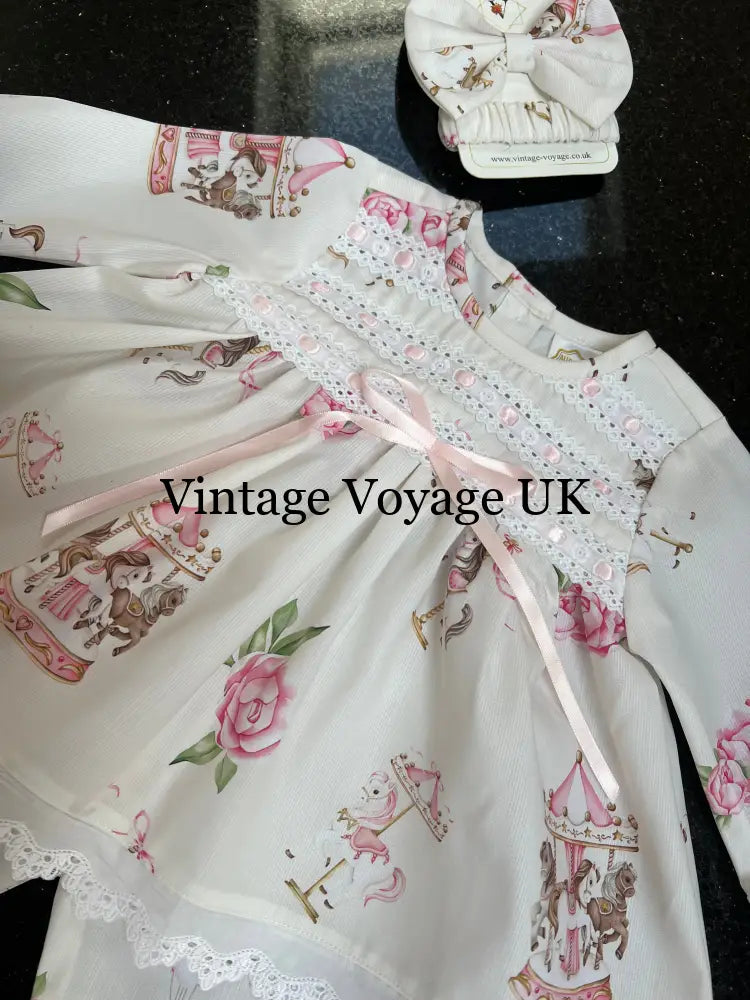 NEW🎀CAROUSEL PINK🌸CUSTOM PRINTED PYJAMA & BOWS SET🎀 pyjama set