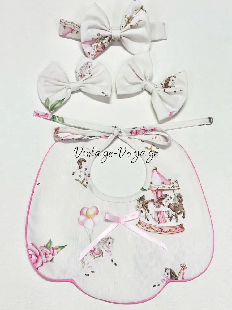 PRE-ORDER&GET NEXT WEEK! NEW! CAROUSEL PINK HAND-SMOCKED CUSTOM PRINT BABY ROMPER SET Baby & Toddler Outfits