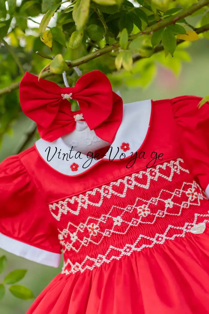 NEW🎄🧑‍🎄CHRISTINA RED❤️HAND-SMOCKED🧵🪡👑DRESS & ACCESSORIES🎀 - Baby & Toddler Dresses