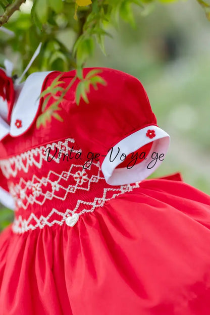 NEW🎄🧑‍🎄CHRISTINA RED❤️HAND-SMOCKED🧵🪡👑DRESS & ACCESSORIES🎀 - Baby & Toddler Dresses