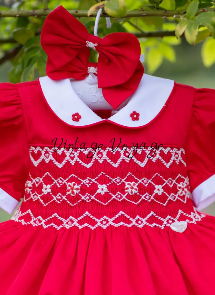 NEW🎄🧑‍🎄CHRISTINA RED❤️HAND-SMOCKED🧵🪡👑DRESS & ACCESSORIES🎀 - Baby & Toddler Dresses