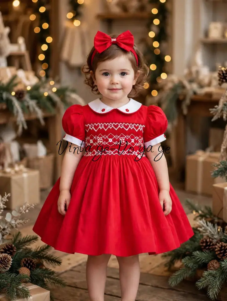 NEW🎄🧑‍🎄CHRISTINA RED❤️HAND-SMOCKED🧵🪡👑DRESS & ACCESSORIES🎀 - Baby & Toddler Dresses