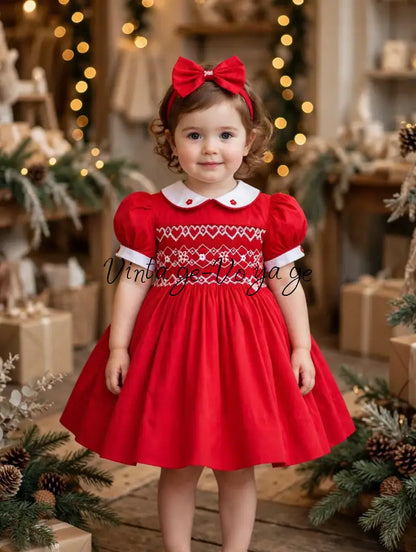 NEW🎄🧑‍🎄CHRISTINA RED❤️HAND-SMOCKED🧵🪡👑DRESS & ACCESSORIES🎀 - Baby & Toddler Dresses