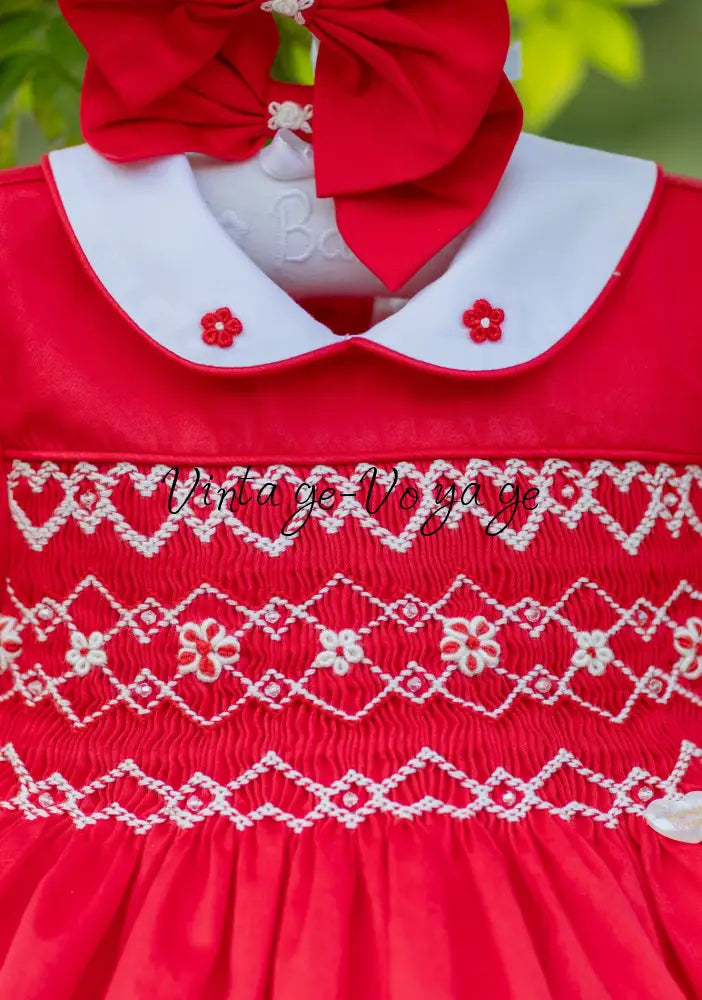 NEW🎄🧑‍🎄CHRISTINA RED❤️HAND-SMOCKED🧵🪡👑DRESS & ACCESSORIES🎀 - Baby & Toddler Dresses
