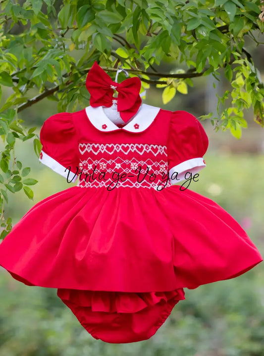 NEW🎄🧑‍🎄CHRISTINA RED❤️HAND-SMOCKED🧵🪡👑DRESS & ACCESSORIES🎀 - Baby & Toddler Dresses