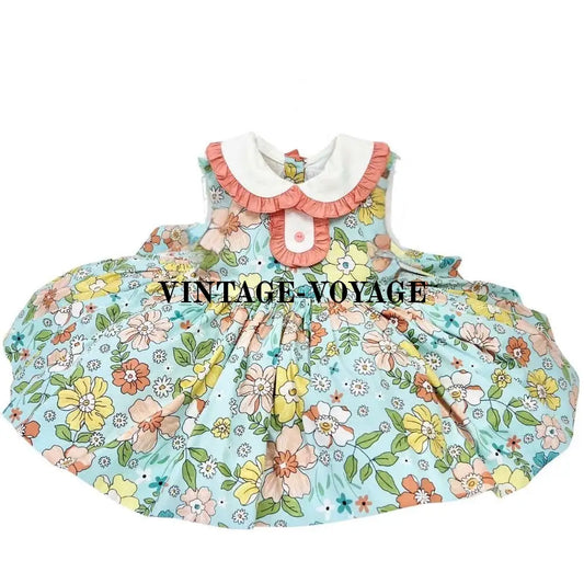 PRE-ORDER&GET NEXT WEEK‼️NEW🤩COLETTE CLASSIC COTTON MINT 🍁🌻FLORAL PRINTED DRESS KNICKERS & BOWS🎀 3 months Baby &