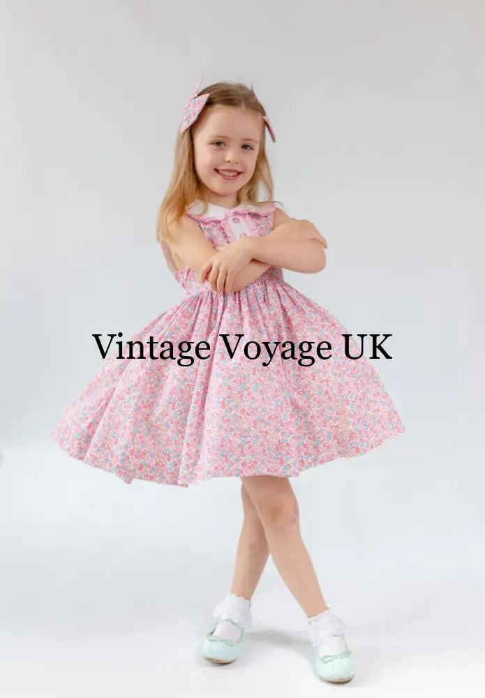 NEW🤩COLETTE TRADITIONAL PINK🌸FLORAL COTTON DRESS KNICKERS & HEADBAND OR BOWS🎀 Baby & Toddler Dresses