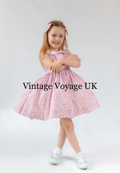 NEW🤩COLETTE TRADITIONAL PINK🌸FLORAL COTTON DRESS KNICKERS & HEADBAND OR BOWS🎀 Baby & Toddler Dresses