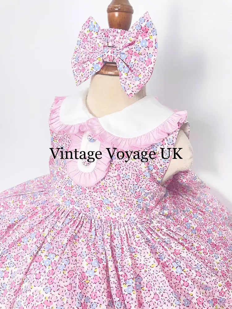 PRE-ORDER! NEW! COLETTE TRADITIONAL PINK FLORAL COTTON DRESS KNICKERS & HEADBAND OR BOWS Baby & Toddler Dresses