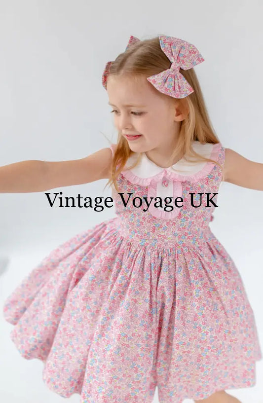 NEW🤩COLETTE TRADITIONAL PINK🌸FLORAL COTTON DRESS KNICKERS & HEADBAND OR BOWS🎀 Baby & Toddler Dresses