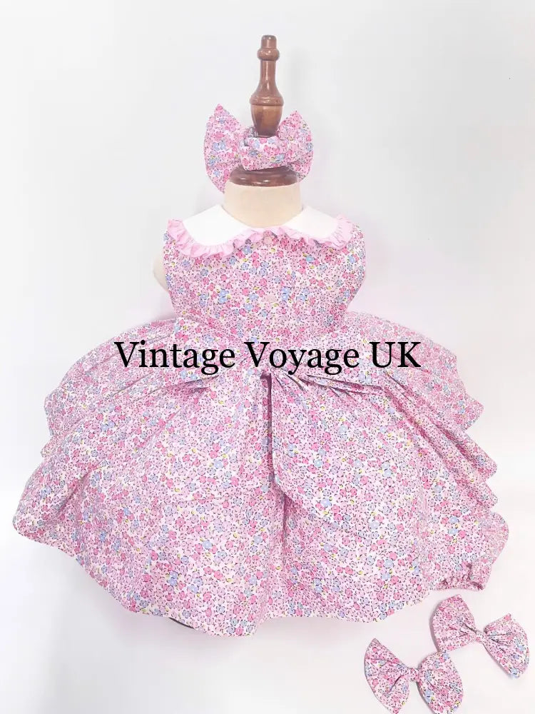 PRE-ORDER! NEW! COLETTE TRADITIONAL PINK FLORAL COTTON DRESS KNICKERS & HEADBAND OR BOWS Baby & Toddler Dresses