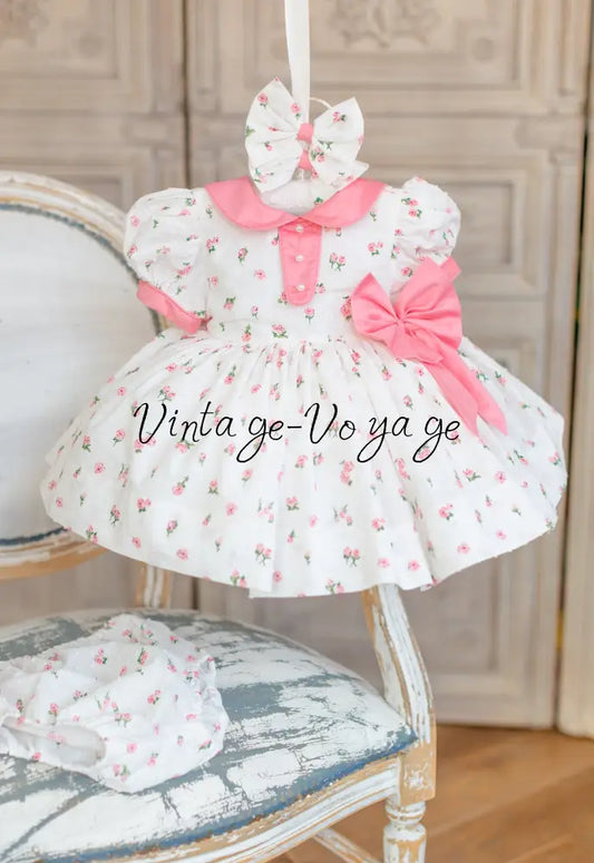 NEW☀️DAKOTA CLASSIC SWISS DOT COTTON FLORAL🌸🌺PRINTED DRESS KNICKERS & BOWS🎀 Baby & Toddler Dresses