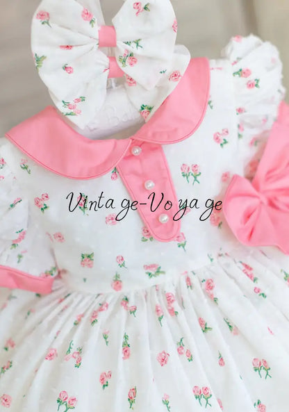 NEW☀️DAKOTA CLASSIC SWISS DOT COTTON FLORAL🌸🌺PRINTED DRESS KNICKERS & BOWS🎀 Baby & Toddler Dresses