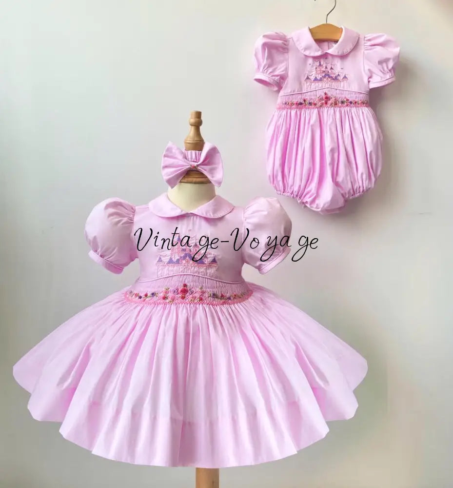 PRE-ORDER & GET NEXT WEEK❣️NEW👑DIANA PINK HAND-SMOCKED🧵🪡& EMBROIDERED DRESS & BOWS OR HEADBAND 🎀🎀 Baby & Toddler Dresses