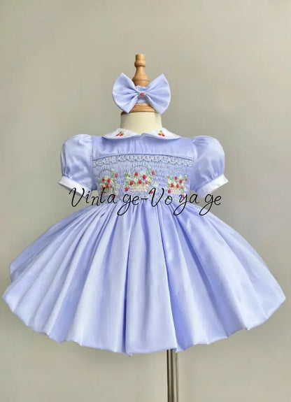 NEW🎄🧑‍🎄ELIZABETH STRAWBERRY🍓BASKET BABY BLUE HAND-SMOCKED🧵🪡👑DRESS & ACCESSORIES🎀 - 6m - Baby & Toddler Dresses