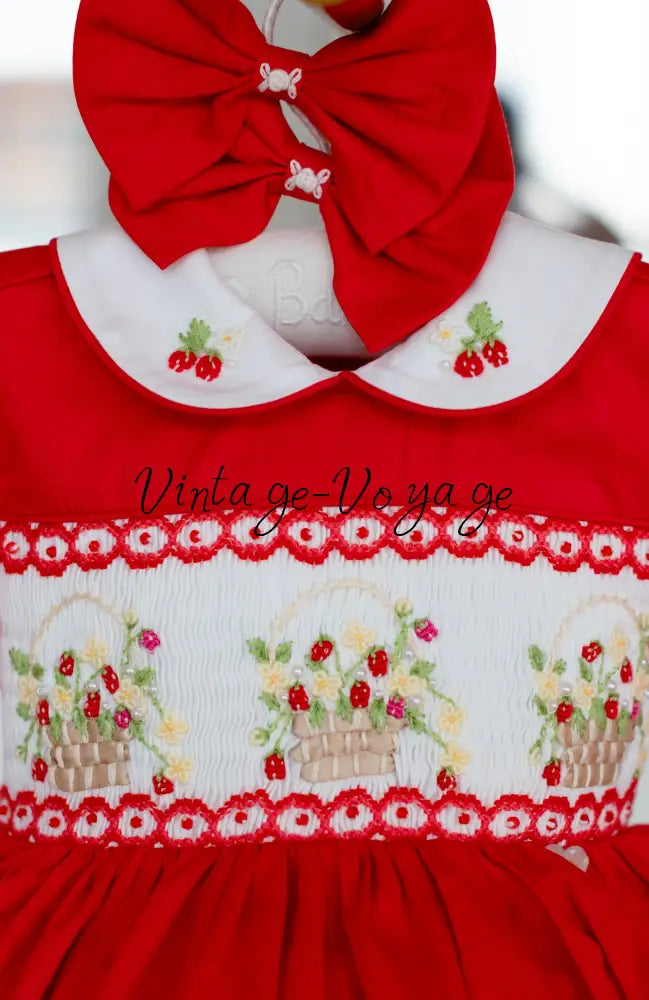NEW🎄🧑‍🎄ELIZABETH STRAWBERRY🍓BASKET HAND-SMOCKED🧵🪡👑DRESS & ACCESSORIES🎀 - Baby & Toddler Dresses