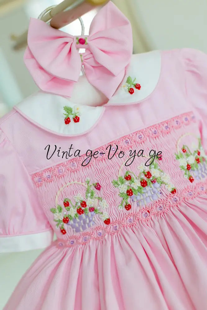 NEW🎄🧑‍🎄ELIZABETH STRAWBERRY🍓BASKET PINK HAND-SMOCKED🧵🪡👑DRESS & ACCESSORIES🎀 - Baby & Toddler Dresses