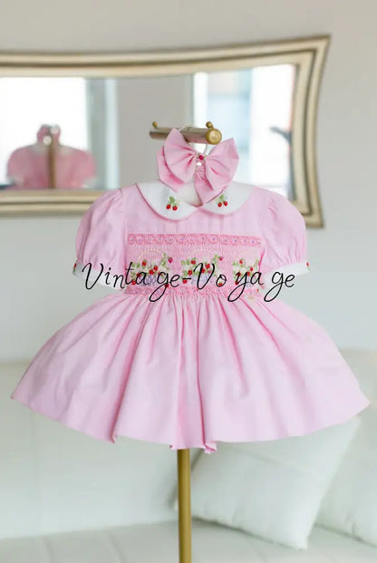 NEW🎄🧑‍🎄ELIZABETH STRAWBERRY🍓BASKET PINK HAND-SMOCKED🧵🪡👑DRESS & ACCESSORIES🎀 - Baby & Toddler Dresses