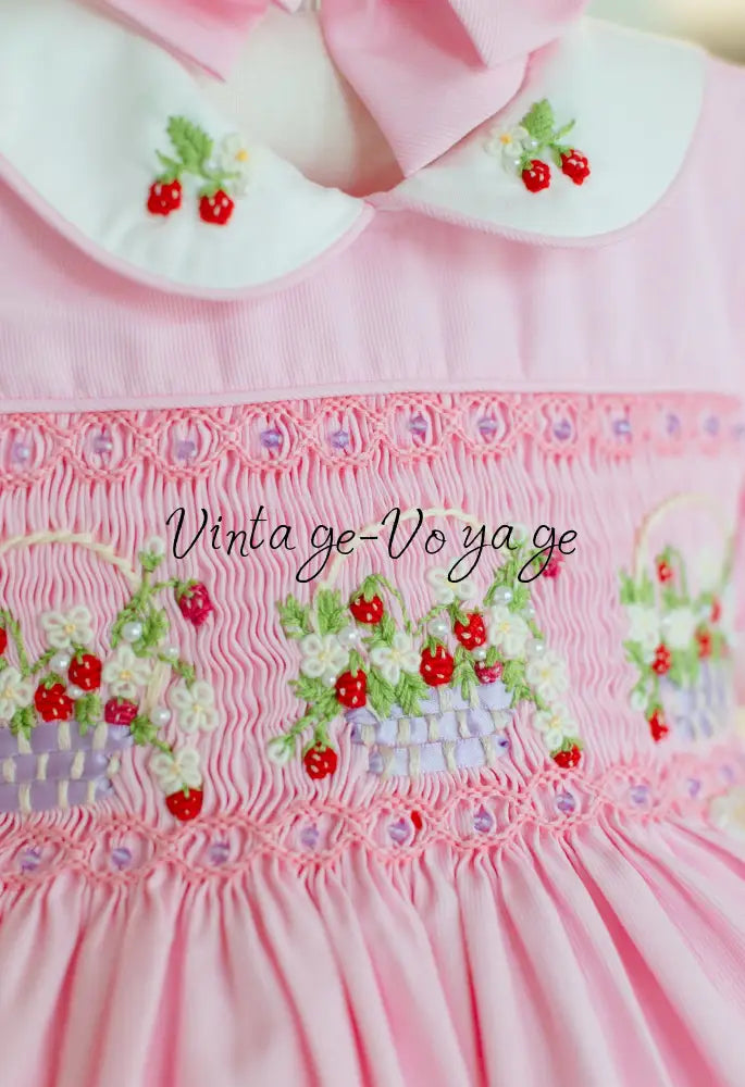 NEW🎄🧑‍🎄ELIZABETH STRAWBERRY🍓BASKET PINK HAND-SMOCKED🧵🪡👑DRESS & ACCESSORIES🎀 - Baby & Toddler Dresses
