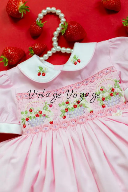 NEW🎄🧑‍🎄ELIZABETH STRAWBERRY🍓BASKET PINK HAND-SMOCKED🧵🪡👑DRESS & ACCESSORIES🎀 - Baby & Toddler Dresses