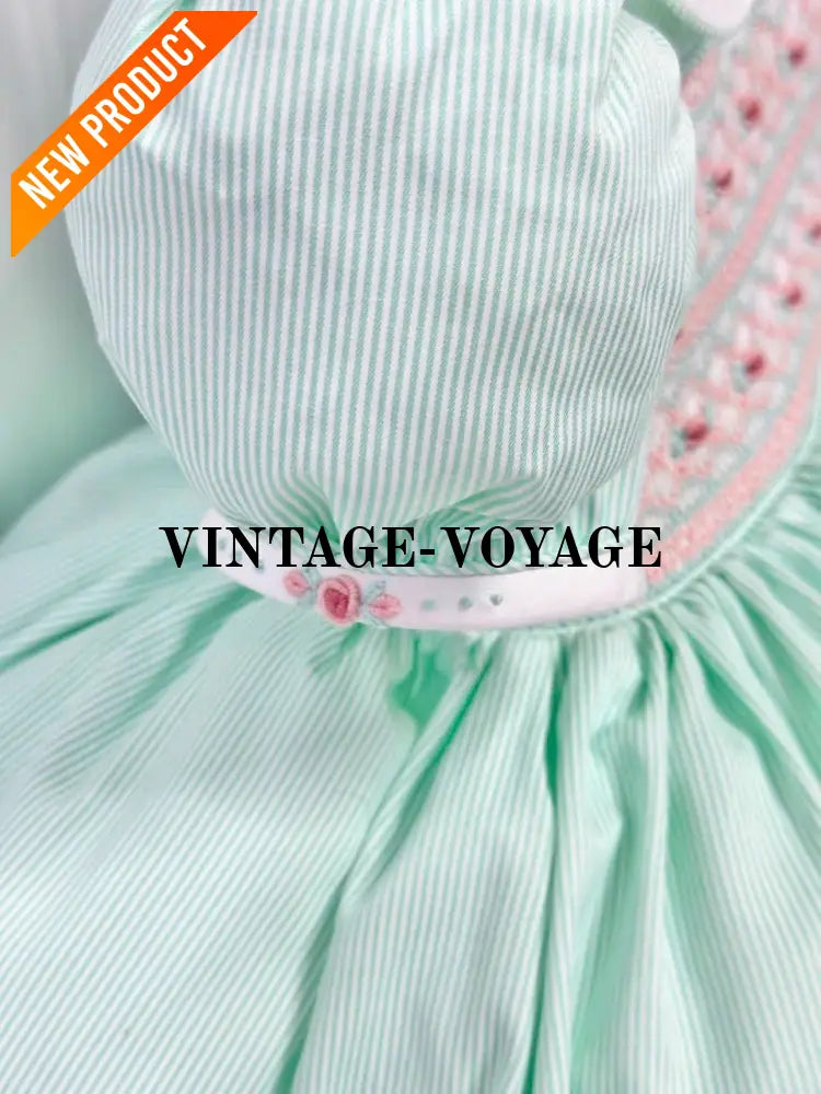 PRE ORDER&GET NEXT WEEK! NEW! EMMA MINT FRONT & BACK HAND SMOCKED DRESS,PANTIES & HAIR ACCESSORIES Baby & Toddler