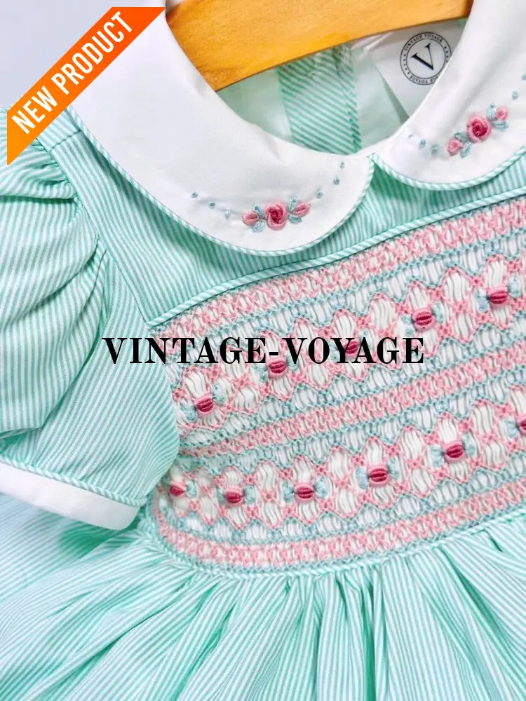 PRE ORDER&GET NEXT WEEK! NEW! EMMA MINT FRONT & BACK HAND SMOCKED DRESS,PANTIES & HAIR ACCESSORIES Baby & Toddler