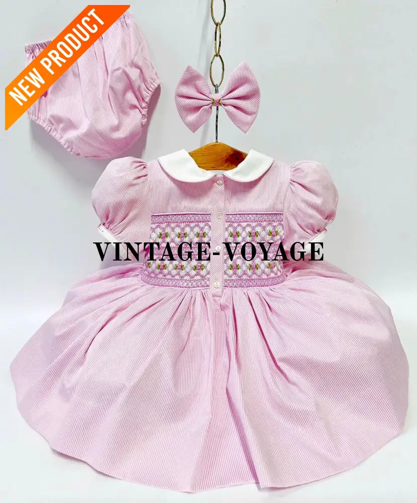 PRE ORDER&GET NEXT WEEK! NEW! EMMA PALE LILAC FRONT & BACK HAND SMOCKED DRESS,PANTIES & HAIR ACCESSORIES Baby & Toddler