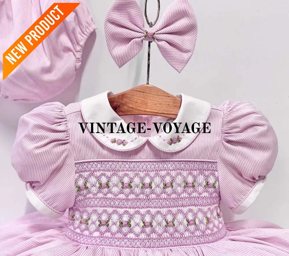 PRE ORDER&GET NEXT WEEK! NEW! EMMA PALE LILAC FRONT & BACK HAND SMOCKED DRESS,PANTIES & HAIR ACCESSORIES Baby & Toddler
