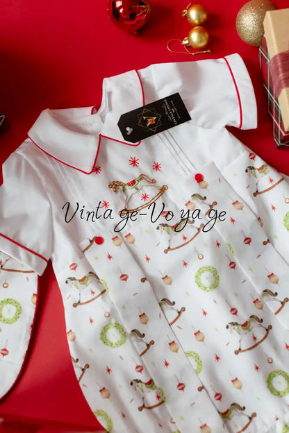 NEW🤩FESTIVE FUN🎄HAND-EMBROIDERED🧵🪡BABY BOYS ROMPER & BIB SET Baby & Toddler Outfits