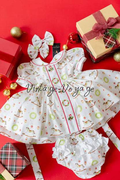 NEW🤩FESTIVE FUN🎄🤶HAND-EMBROIDERED🧵🪡DRESS PANTIES& BOWS OR HEADBAND 🎀 Baby & Toddler Dresses