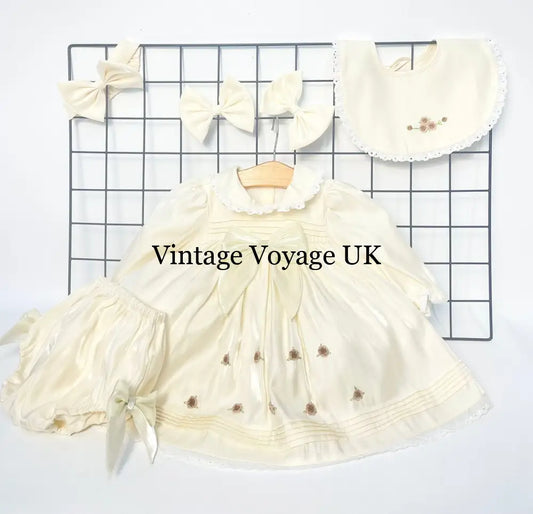 PRE-ORDER‼️NEW🤩FIONA👼CHAMPAGNE HAND-EMBROIDERED🧵🪡BABY DRESS,BIB,BLOOMERS,HEADBAND SET 0-3 months Baby & Toddler Dresses