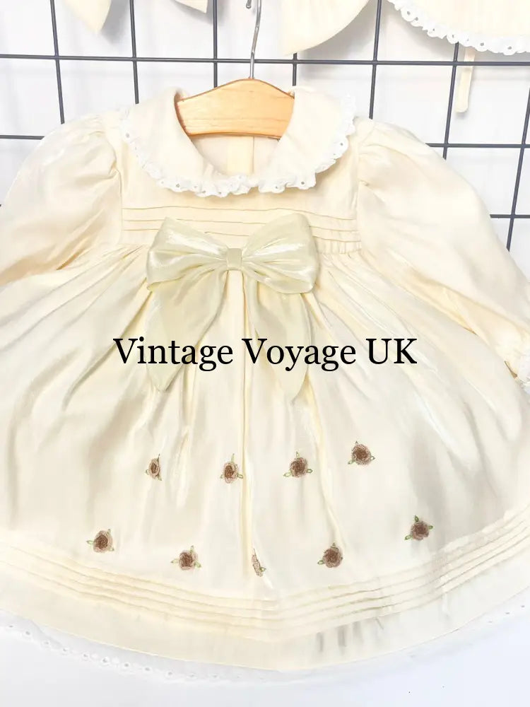 PRE-ORDER‼️NEW🤩FIONA👼CHAMPAGNE HAND-EMBROIDERED🧵🪡BABY DRESS,BIB,BLOOMERS,HEADBAND SET 6-9 months Baby & Toddler Dresses