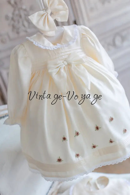 NEW🤩FIONA👼CHAMPAGNE HAND-EMBROIDERED🧵🪡BABY DRESS,BIB,BLOOMERS,HEADBAND SET Baby & Toddler Dresses