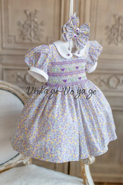 NEW🤩FLORA🧚🧚🏻‍♀️DITSY FLORAL🪻HAND-SMOCKED🧵🪡👑DRESS,PANTIES & HAIR ACCESSORIES🎀 Baby & Toddler Dresses