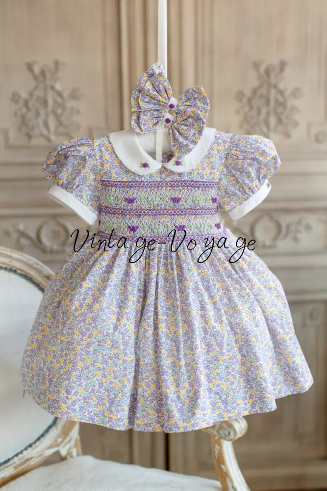 NEW🤩FLORA🧚🧚🏻‍♀️DITSY FLORAL🪻HAND-SMOCKED🧵🪡👑DRESS,PANTIES & HAIR ACCESSORIES🎀 Baby & Toddler Dresses