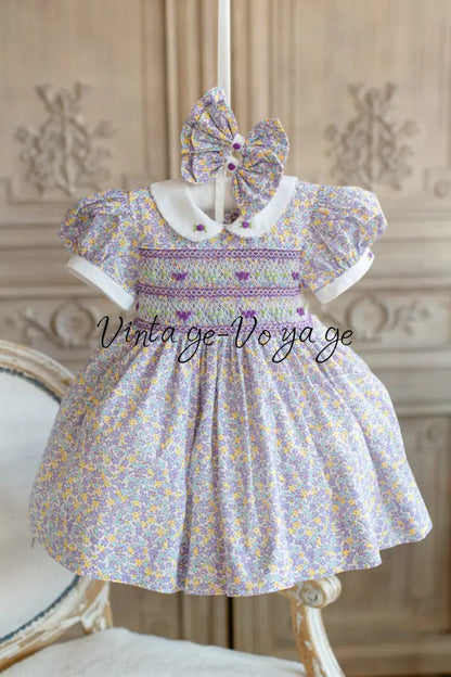 NEW🤩FLORA🧚🧚🏻‍♀️DITSY FLORAL🪻HAND-SMOCKED🧵🪡👑DRESS,PANTIES & HAIR ACCESSORIES🎀 Baby & Toddler Dresses