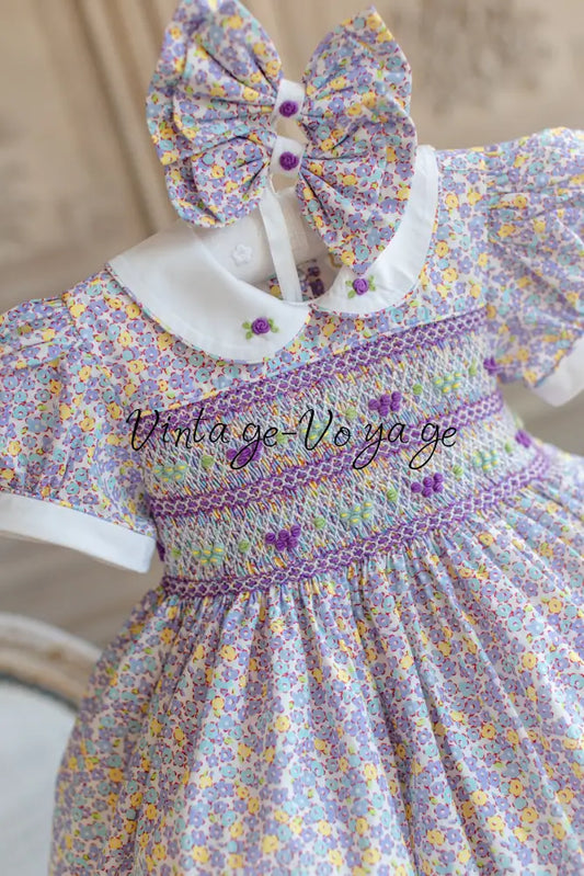 NEW🤩FLORA🧚🧚🏻‍♀️DITSY FLORAL🪻HAND-SMOCKED🧵🪡👑DRESS,PANTIES & HAIR ACCESSORIES🎀 Baby & Toddler Dresses