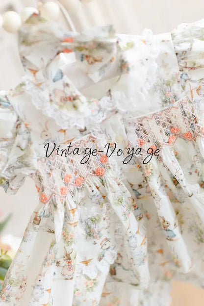 NEW🐇🐇🐇FLUFFYTAILS HAND-SMOCKED🧵🪡BABY PYJAMA & BOWS SET🎀 pyjama set