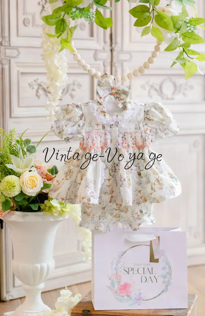 NEW🐇🐇🐇FLUFFYTAILS HAND-SMOCKED🧵🪡BABY PYJAMA & BOWS SET🎀 pyjama set