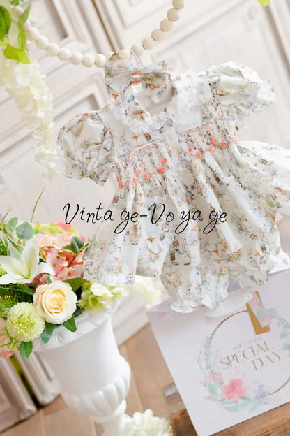 NEW🐇🐇🐇FLUFFYTAILS HAND-SMOCKED🧵🪡BABY PYJAMA & BOWS SET🎀 pyjama set