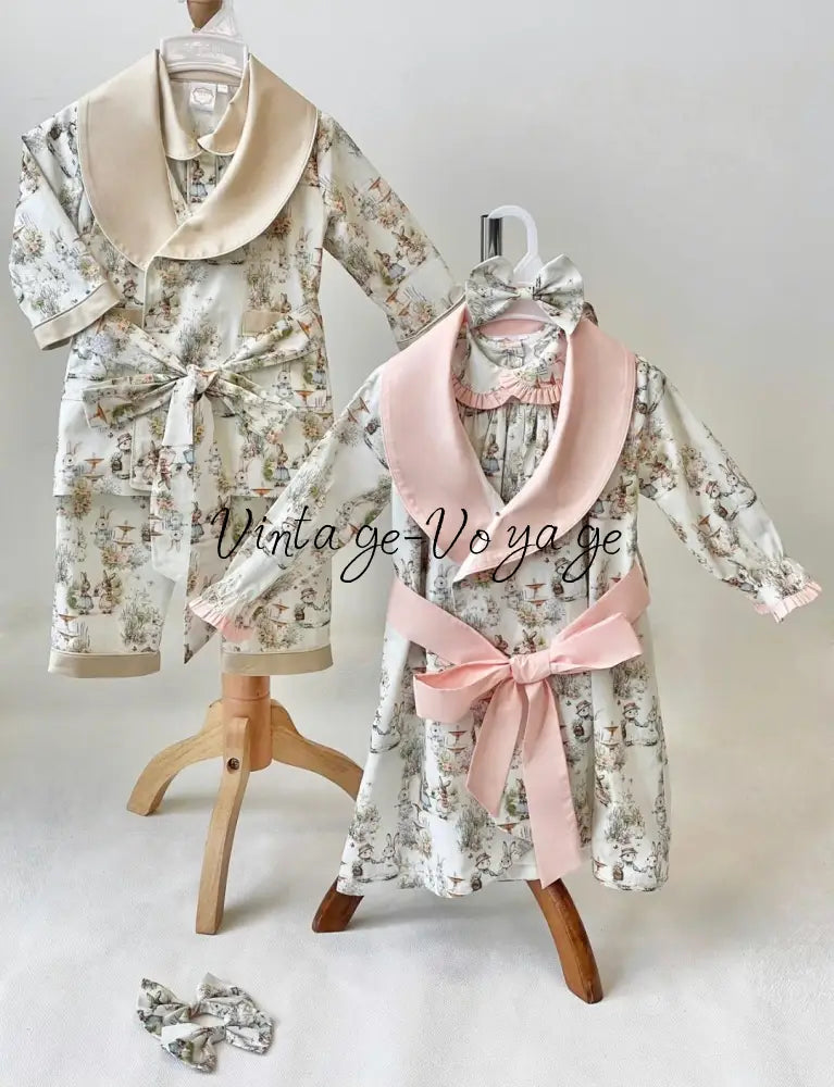 PRE-ORDER! NEW! FLUFFYTAILS NIGHTDRESS DRESSING GOWN AND HAIR BOWS OR HEADBAND pyjama set