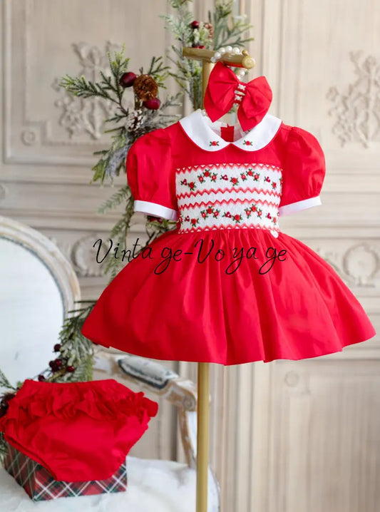 NEW🎄GLORIA HAND-SMOCKED🧵🪡RED❤️CHRISTMAS🧵🪡DRESS & ACCESSORIES🎀 - Baby & Toddler Dresses