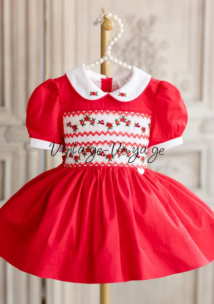 NEW🎄GLORIA HAND-SMOCKED🧵🪡RED❤️CHRISTMAS🧵🪡DRESS & ACCESSORIES🎀 - Baby & Toddler Dresses